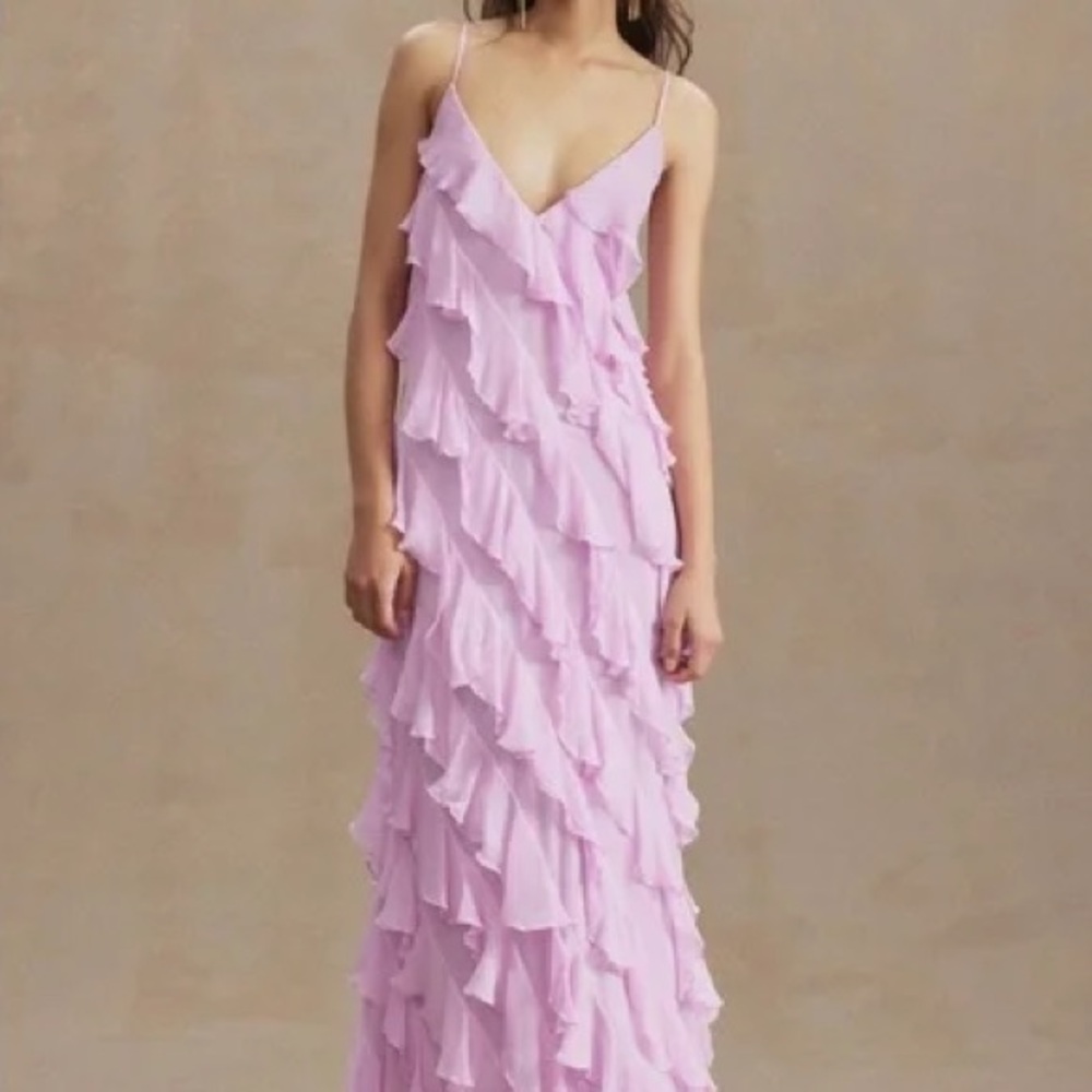 BHLDN Lavender Ruffle Maxi Dress